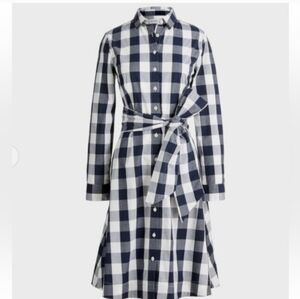 J. Crew Factory Navy and White Plaid Long Sleeve Dress
